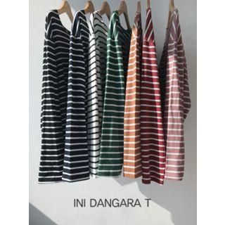 Drop-shoulder Colored Stripe T-shirt