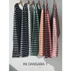 Drop-shoulder Colored Stripe T-shirt