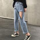 Ripped High-waist Straight-leg Jeans