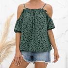 Dot Print Ruffled-trim Short-sleeve T-shirt