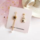 Non-matching Cat Faux Pearl Dangle Earring