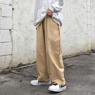 Drawstring Waist Plain Wide-leg Baggy Pants