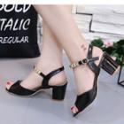 Faux-leather Ankle-strap Block-heel Sandals