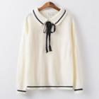Contrast-trim Tie-neck Sweater Off-white - One Size