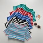 Short-sleeve Embroidered Striped Knit Top