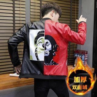 Printed Faux-leather Bomber Jacket