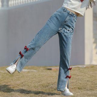 Bow Accent Straight Leg Jeans