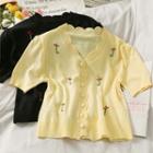 Eyelet Embroidered Button-up Knit Top