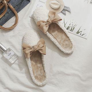 Bow Accent Faux Shearling Slide Sandals