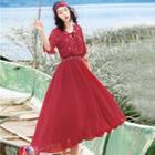 Short-sleeve Embroidered Midi Sundress