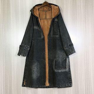 Fleece Lined Hooded Zip Denim Coat