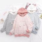 Ear Accent Striped Hoodie