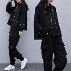 Set: Buttoned Paneled Hoodie + Cargo Pants