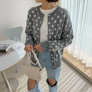 Colored Crew-neck Polka-dot Cardigan