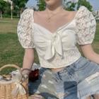 Ribbon Puff-sleeve Cropped Top