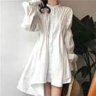 Long-sleeve Stand Collar Irregular A-line Shirtdress As Shown In Figure - One Size