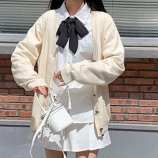 Embroidered Cardigan / Long-sleeve Shirt / Ribbon / Set