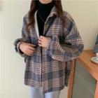 Fleece-lined Plaid Shirt Jacket / Long-sleeve Turtleneck Top