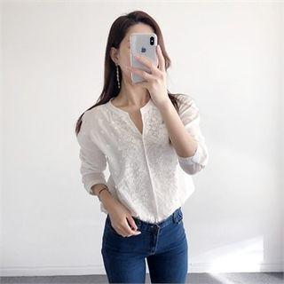 Notched-neckline Lace Blouse