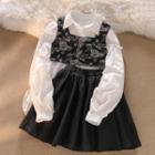 Frill Trim Shirt / Floral Print Camisole Top / Mini A-line Skirt