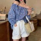 Off-shoulder Floral Print Blouse / High-waist Shorts