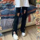Mid-rise Distressed Slit Jeans