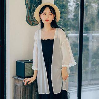 Open Front 3/4-sleeve Chiffon Long Jacket