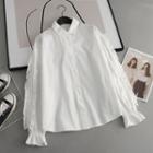 Long Sleeve Lace Trim Shirt White - One Size