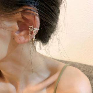 Bow Alloy Fringed Cuff Earring 1 Pair - Silver - One Size