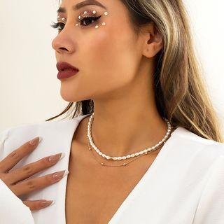 Faux Pearl Layer Necklace 3028 - Set - Gold - One Size