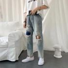 Ripped Patchwork Shift Jeans