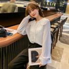 Long-sleeve Lace Panel Dotted Blouse