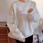 Lace-sleeve Letter Print Pullover