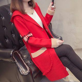 Hooded Lettering Snap Button Knit Coat