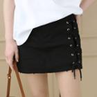 Inset Shorts Lace-up Mini Skirt