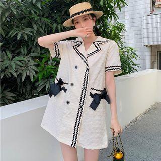 Short-sleeve Notch Lapel Ribbon Mini Dress