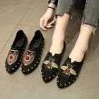 Embroidered Studded Loafer Flats
