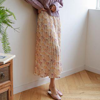 Pleated Maxi Floral Skirt