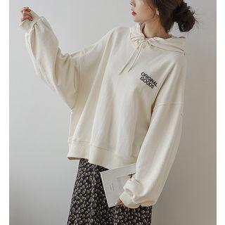 Drop-shoulder Letter-embroidered Hoodie