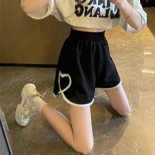 Contrast Trim Heart Print Wide Leg Shorts