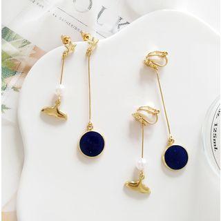 Non-matching Whale Tail Faux Pearl Dangle Earring