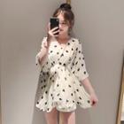 3/4-sleeve Heart-pattern Top