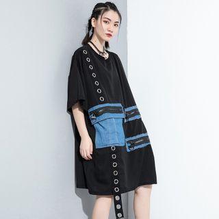 Short-sleeve Grommet Strap T-shirt Black - One Size