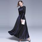 Long-sleeve Maxi A-line Collared Velvet Dress