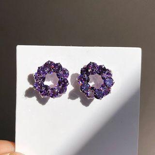 Rhinestone Hoop Stud Earring 1 Pair - Purple - One Size