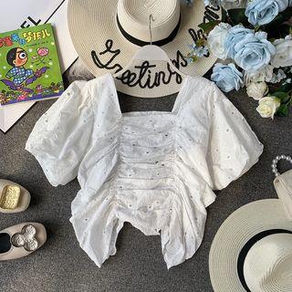 Short-sleeve Perforated Crinkled Top