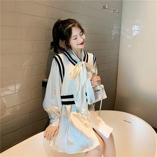 Cropped Knit Vest / Long-sleeve Mini Shirt Dress