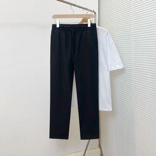 Drawstring Plain Straight Leg Pants