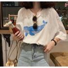 Printed Oversize Elbow-sleeve T-shirt