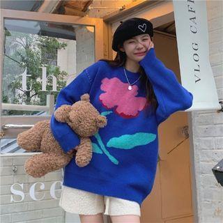 Floral Jacquard Sweater Blue - One Size